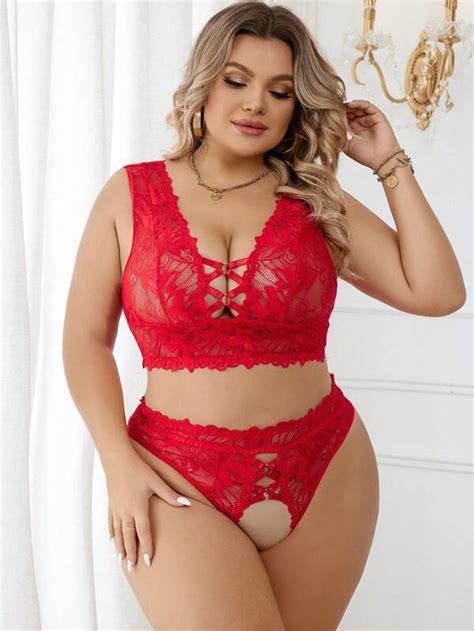 Classic Sexy Ensemble De Lingerie En Dentelle Crois Sans Entrejambe