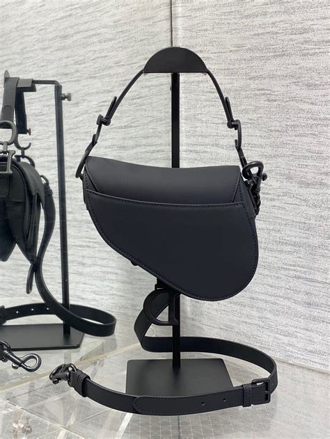 Replica Dior Mini Saddle Bag With Strap In Black Ultramatte Calfskin