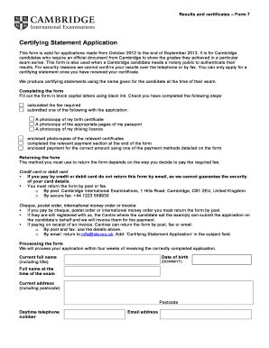 Fillable Online Cie Org Certifying Statement Application Cambridge