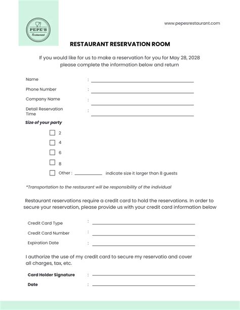 Restaurant Reservation Form Template - Venngage