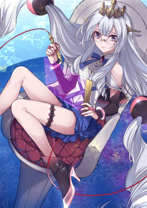 Wallpaper Illustration Long Hair Anime Girls Glasses Legs Cartoon Purple Eyes Grey Hair