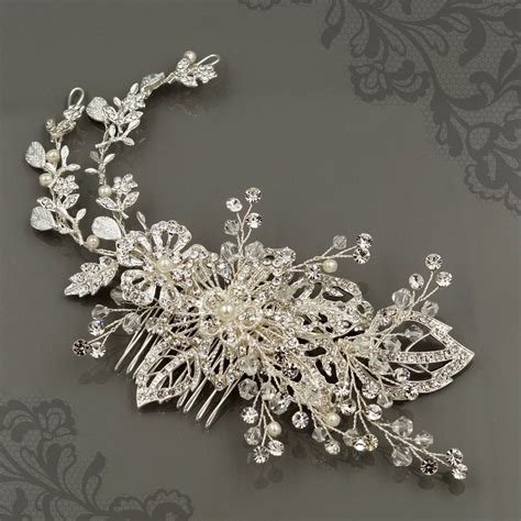 Silver Hair Comb, Floral Wedding Hair Comb, Crystal Bridal Hair Comb ...