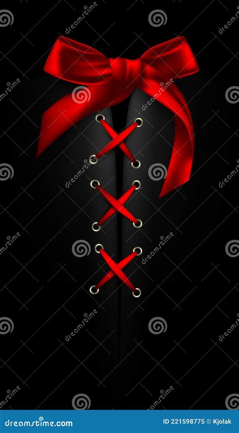 Red Ribbon With A Bow On A Black Background Realistic Illustration