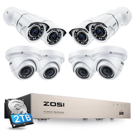 ZOSI 8 Channel 5MP 2TB POE NVR Security Camera System With 8 Wired