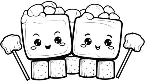 Cute Little Marshmallows On Stick Marshmallows Coloring Page For Kids ...