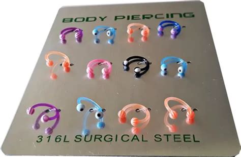 Kit Cartela Piercing Ferradura Silicone Colorida Septo