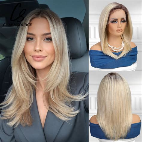 CharmSource Lace Front Wigs Long Straight Hair Blonde Wig With Side