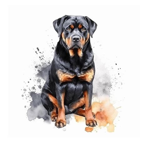 Una Pintura De Acuarela De Un Rottweiler Sentado Sobre Un Fondo Blanco