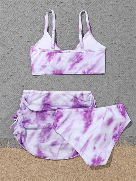 Ni As Ba Ador Bikini De Tie Dye Con Falda Playera Moda De Mujer