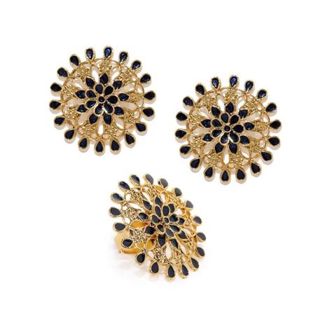 Zaveri Pearls Enamelling Navy Blue Traditional Stud Earring Finger