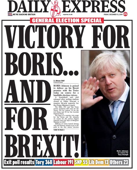 General Election 2019: UK front pages on Boris Johnson predicted win ...