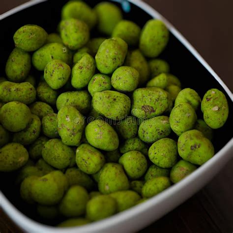 Hot Wasabi Peanuts Wasabi Coated Peanuts Close Up Stock Illustration