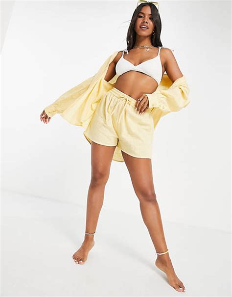 Asos Design Textured Set Beach Short In Yellow Asos