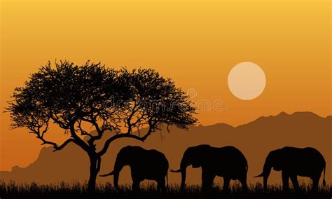 Illustratie Van Silhouetten Van Berglandschap Van Afrikaanse Safari Met