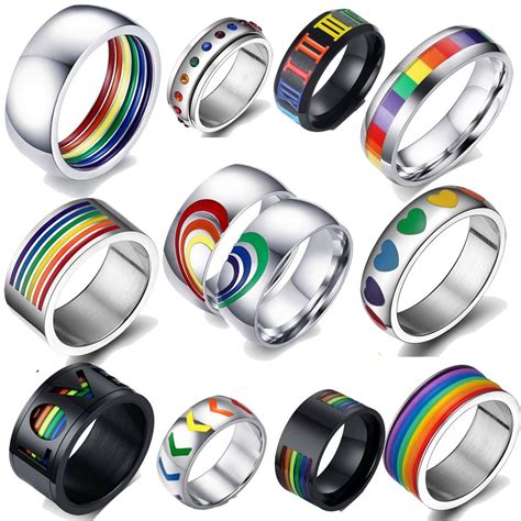 Rainbow Colorful Lgbt Rings Stainless Steel Wedding Bands Stainless