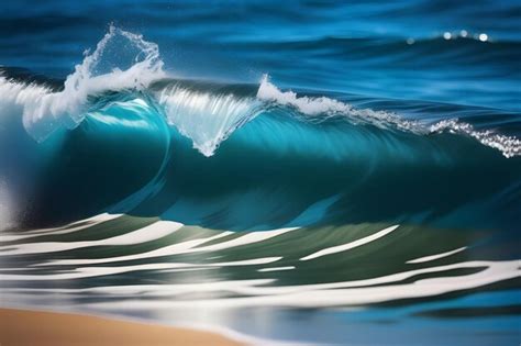 Spectacular Blue Ocean Wave Crashing On Beautiful Sandy Beach With