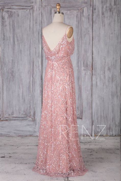 Dusty Rose Sequin Bridesmaid Dress V Neck Wedding Dress Etsy Dusty Rose Bridesmaid Dresses