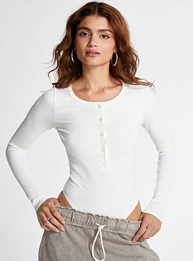 Flat Ribbing Henley Bodysuit Icône Bodysuits For Women Summer