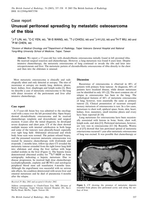 Pdf Unusual Peritoneal Spreading By Metastatic Osteosarcoma Of The Tibia