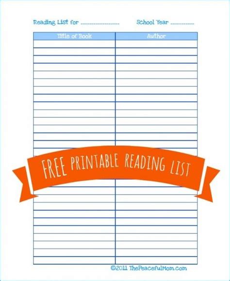 Printable Reading List The Peaceful Mom Homeschool Printables