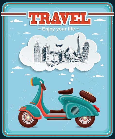 Premium Vector Vintage Travel Scooter Poster Design