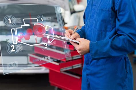 Premium Photo Engine Interface Against Mechanic Writing On A Clipboard