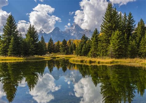 4K Grand Teton USA Parks Lake Water Spruce Clouds HD Wallpaper