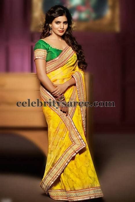 samantha yellow net saree saree blouse patterns