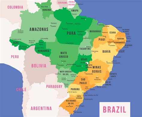 Brazil Country and Capital City Full Map