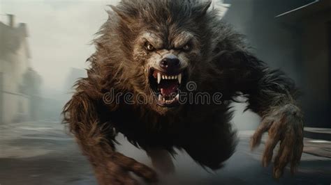 Intense Close Up Supernatural Werewolf Running Through City Street