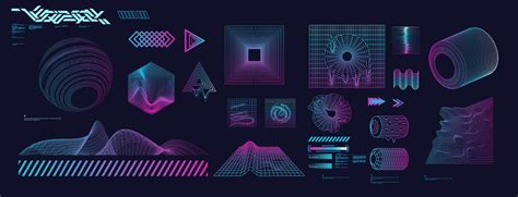 Holographic Retro Futuristic 80s 90s Style Cyberpunk Concept Shapes