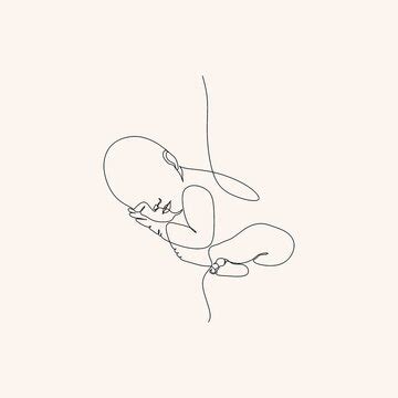 Newborn One Line Line Drawing Baby Baby Sleeping Art Print