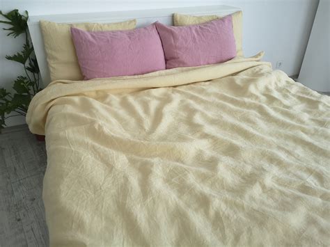 Pastel Yellow Linen Duvet Cover 1 Duvet Cover Softened Etsy