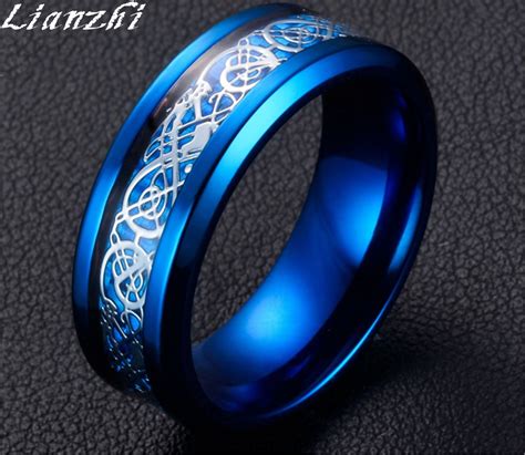 8mm Silvering Celtic Dragon Tungsten Carbide Stainless Steel Ring Mens Jewelry Blue 7 Ebay