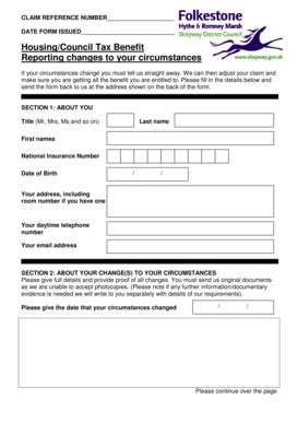 Fillable Online Shepway Gov Benefits Change Of Circumstances Form