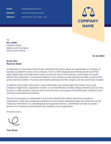 Blue And Yellow Modern Law Firm Letterhead Template Venngage