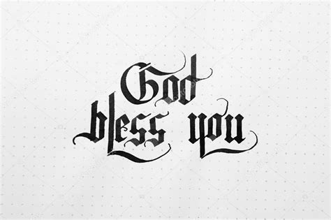 Calligraphical lettering God bless you on the paper note texture ...