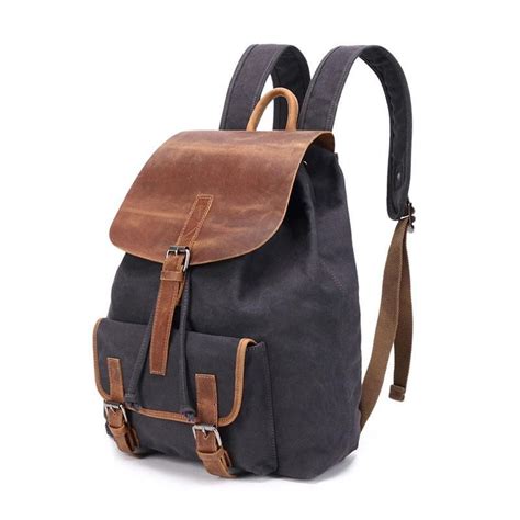 Waxed Canvas Leather Mens Backpack Canvas Travel Backpacks Canvas Scho ...