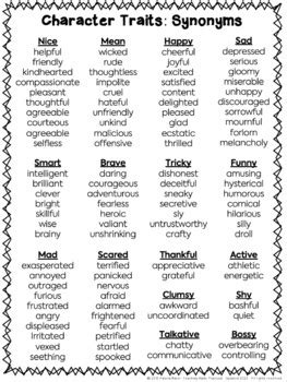 Character Traits Lists Lists Positive Neutral Negative And Synonyms