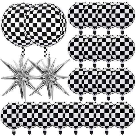 22 Inch Big 360 Degree 4D Black And White Checkered Balloons 18 Inch