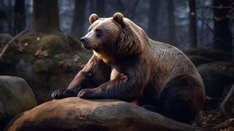 Premium Ai Image A Brown Bear In The Forest Big Brown Bear Generative Ai