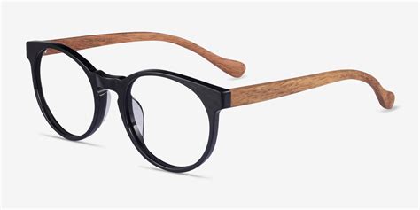 Everglades Round Black & Wood Full Rim Eyeglasses | Eyebuydirect