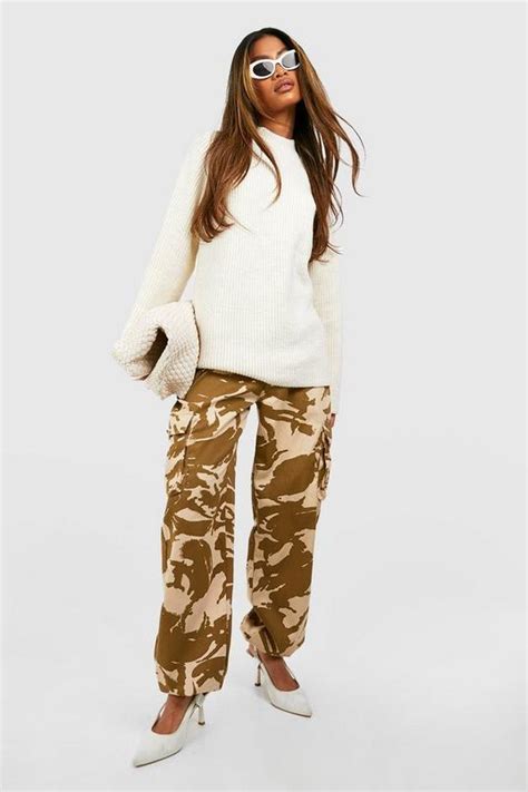 High Waisted Camo Print Cargo Pants Boohoo Uk