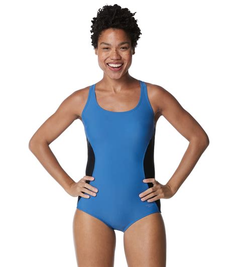 Speedo Womens Chlorine Resistant Ribbed Illusion Splice One Piece