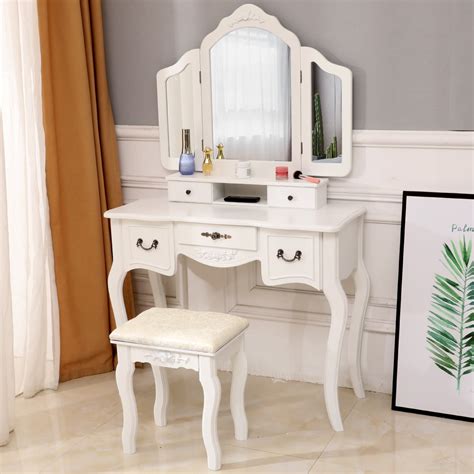 Giantex Vanity Table Set With Mirror And Stool For Bedroom Modern Wood