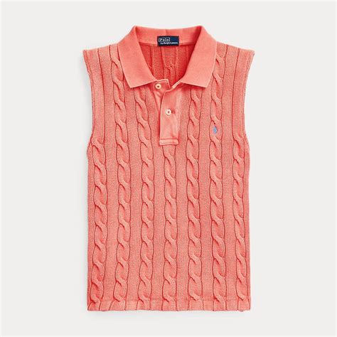 Polo Ralph Lauren Sleeveless Cable Knit Polo Shirt In Blue Endource