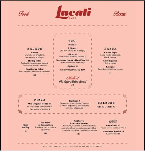 Lucali Singapore Menu Prices 2024