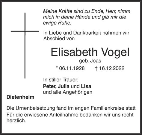 Traueranzeigen Von Elisabeth Vogel S Dwest Presse Trauer