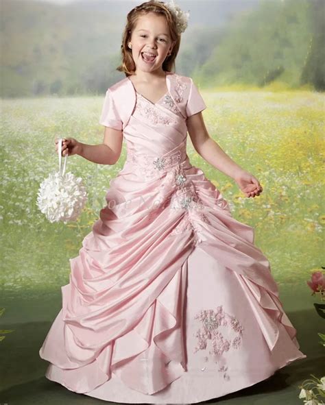 Pink Satin A Line Flower Girl Dresses Princess Pleat Ruched Lace