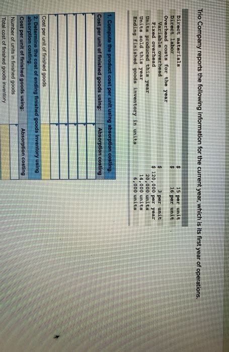 Solved Trio Company Reports The Following Information For Chegg